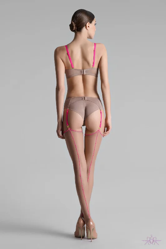 Discount Mania Maison Close Sheer Cut and Curled Ginger/Neon Pink Stockings