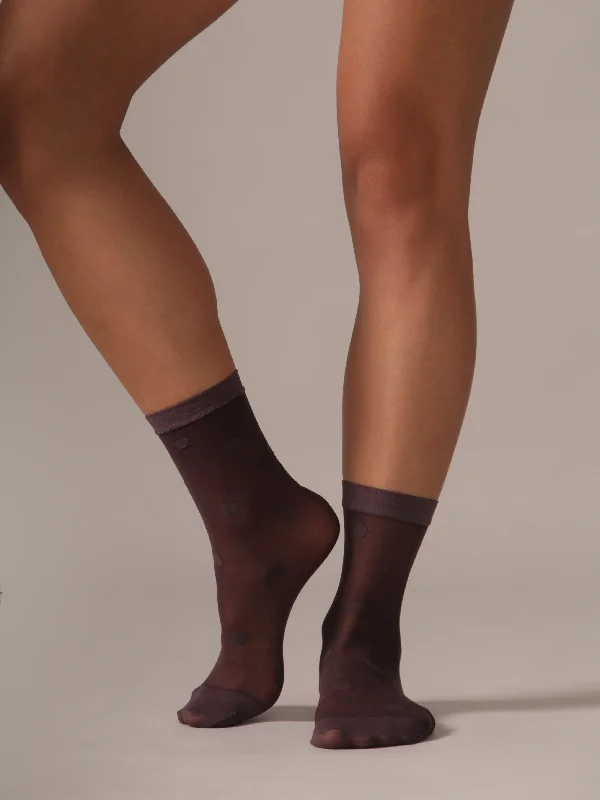 Hurry In Mega Dot Pattern Sheer Socks in Plum