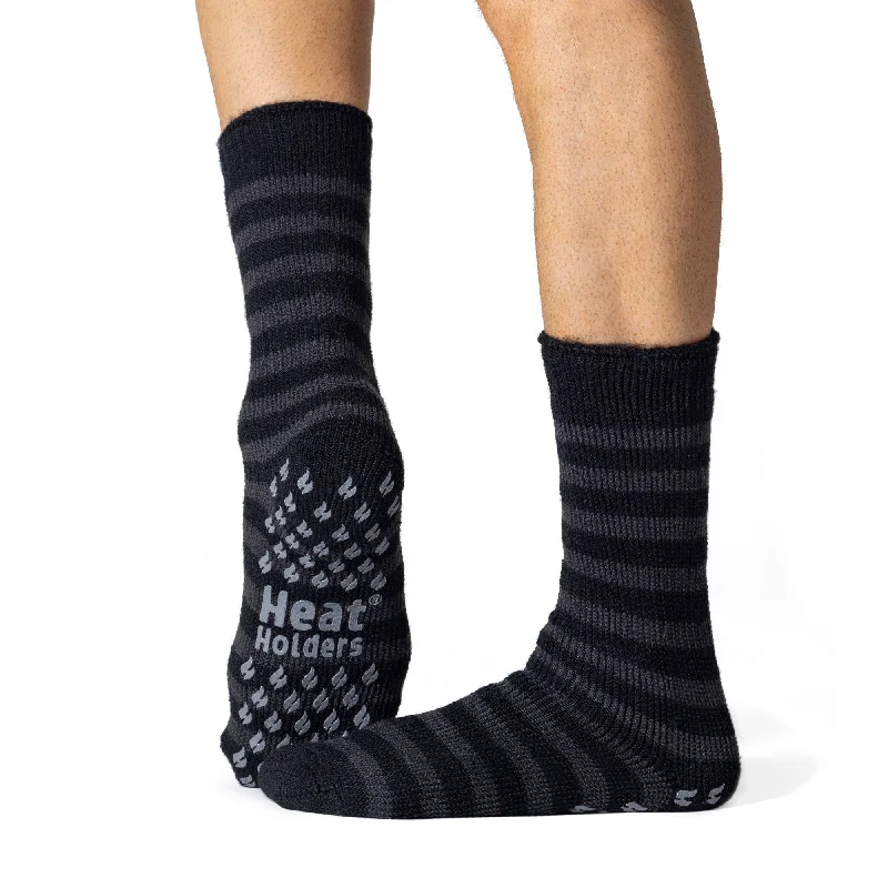 Big Savings Mens Original Thermal Slipper Socks - Black & Charcoal Stripe