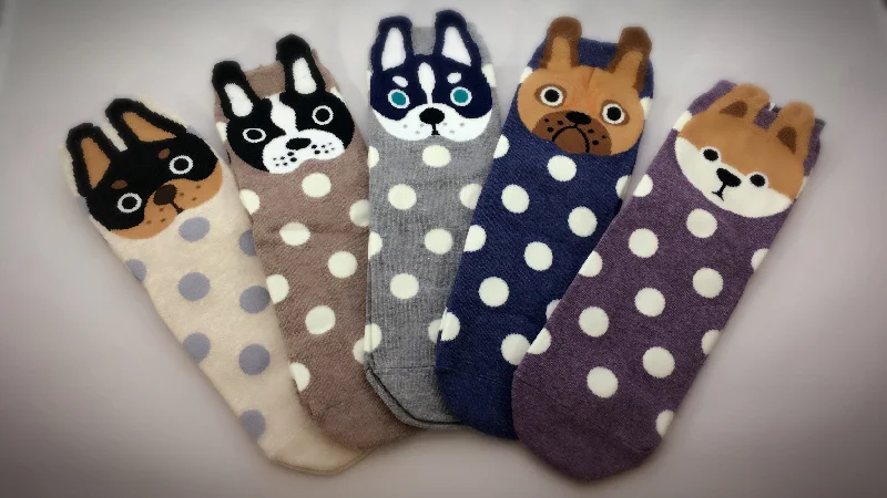Act Fast Pups, 5 Pairs Cute Dog Print Women Crew Socks