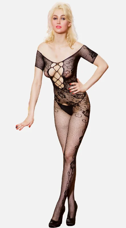 Time-Sensitive Off the Shoulder Criss-Cross Bodystocking