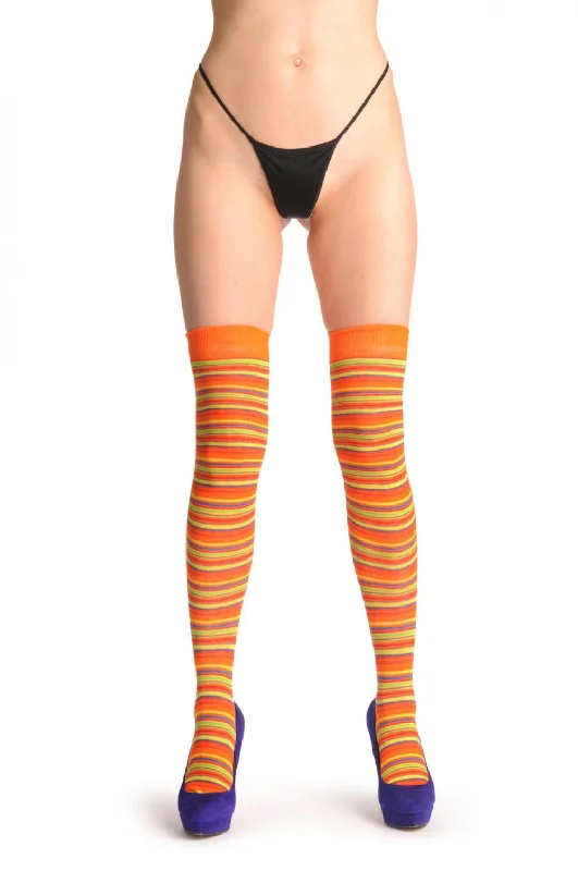 Weekend Deals That Impress Orange Yellow Lime Green & Navy Blue Thin Stripes