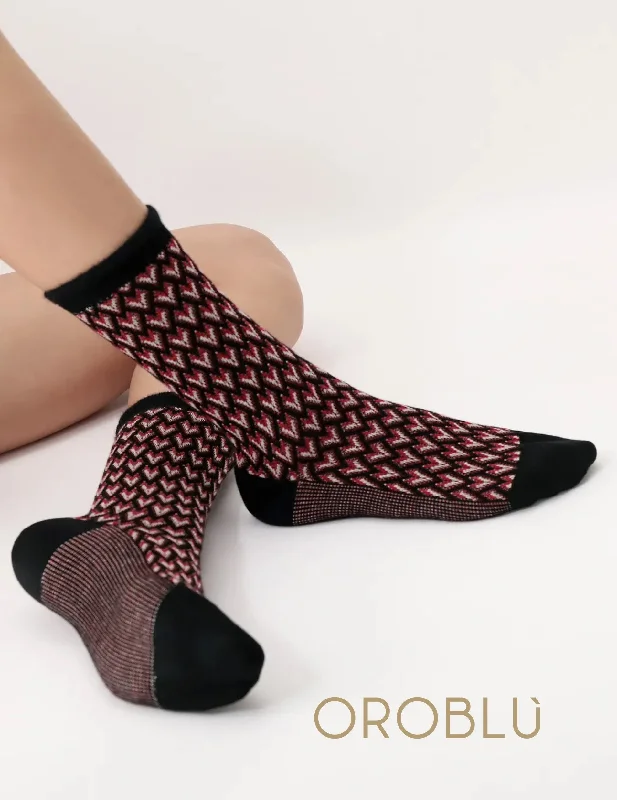 Weekend Discounts to Grab Oroblu Jacquard Deco Cotton Socks Black/Purple VOBC67521