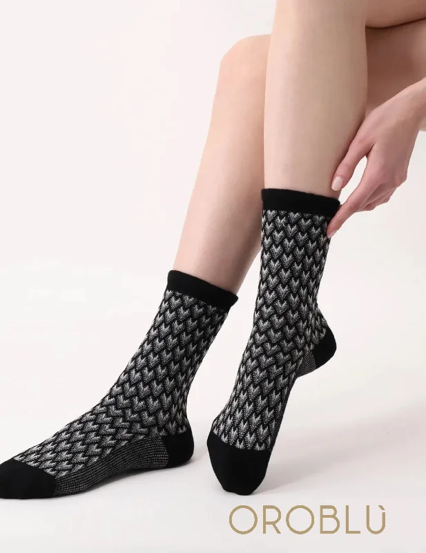 Bargain Alert Oroblu Jacquard Deco Cotton Socks Black/Wool VOBC67521