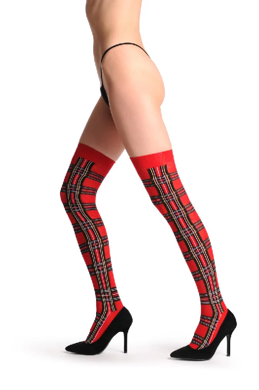 Weekend Savings Galore Over The Knee Opaque Red Checkered Warm Socks