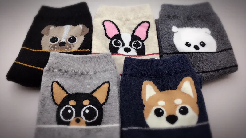Huge Savings Peeking Pups, 5 Pairs Cute Dog Print Women Crew Socks