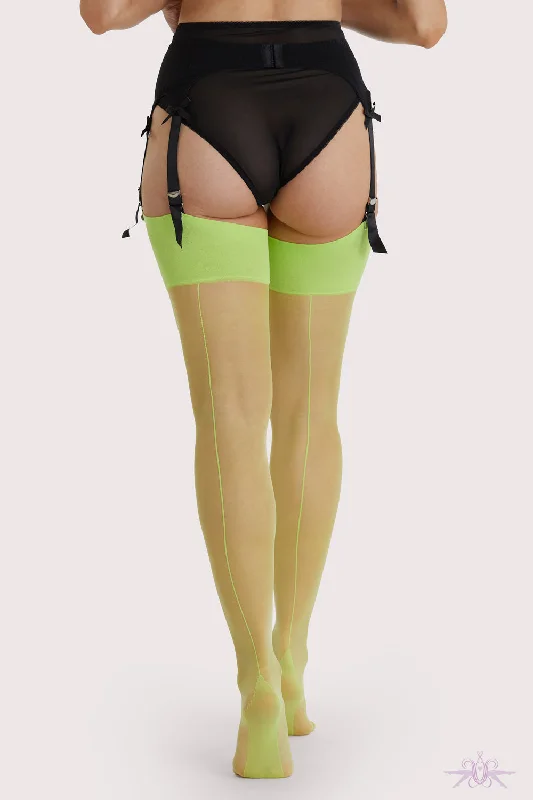 Deal of the Day Playful Promises Lime Green Vintage Seamed Stockings