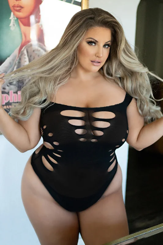 Weekend Shopping Extravaganza Plus Size Bad Girl Edgy Cutouts Fishnet Intimate Bodysuit