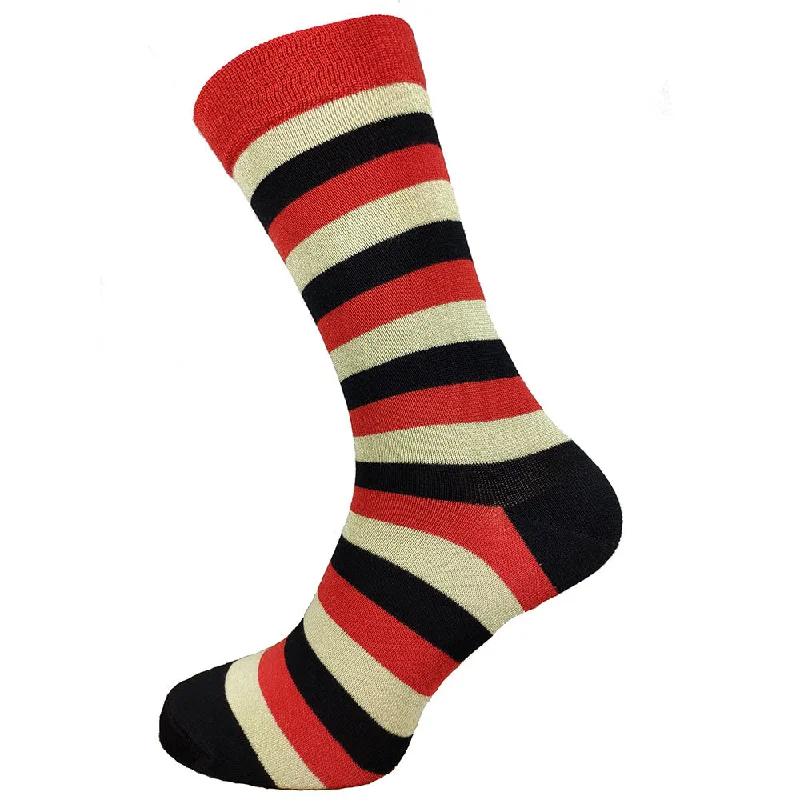 Early Bird Red, Black and Cream Stripe Bamboo Socks