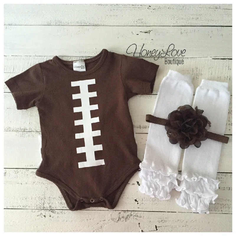 Special Discount Ruffle Bottom Football bodysuit - optional headband and leg warmers Special Discount Ruffle Bottom Football bodysuit - optional headband and leg warmers