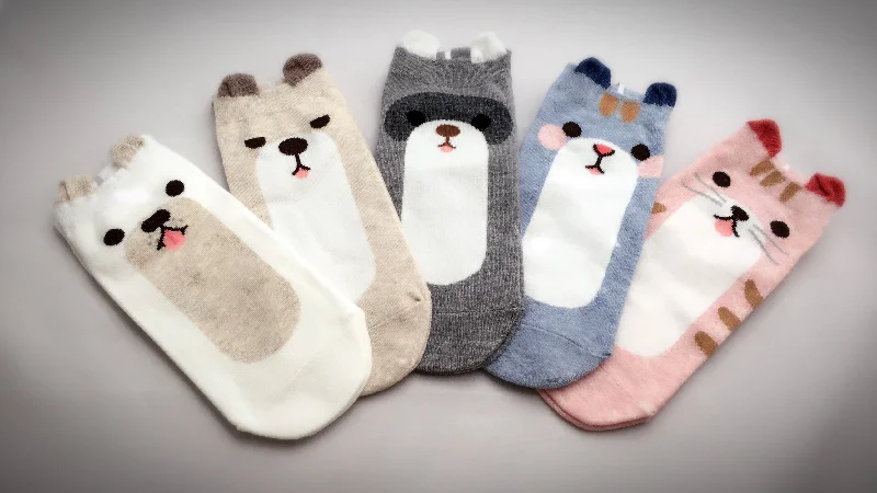 Weekend Deals That Dazzle Jungle, 5 Pairs Cute Animal Print Women Ankle Socks