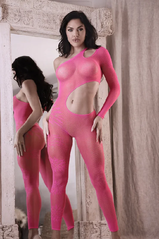 Weekend Deals That Thrill Sexy one shoulder pink bodystocking