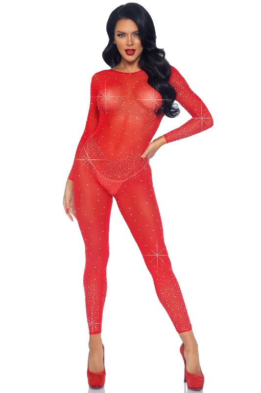 Price Slash Sheer Rhinestone Catsuit