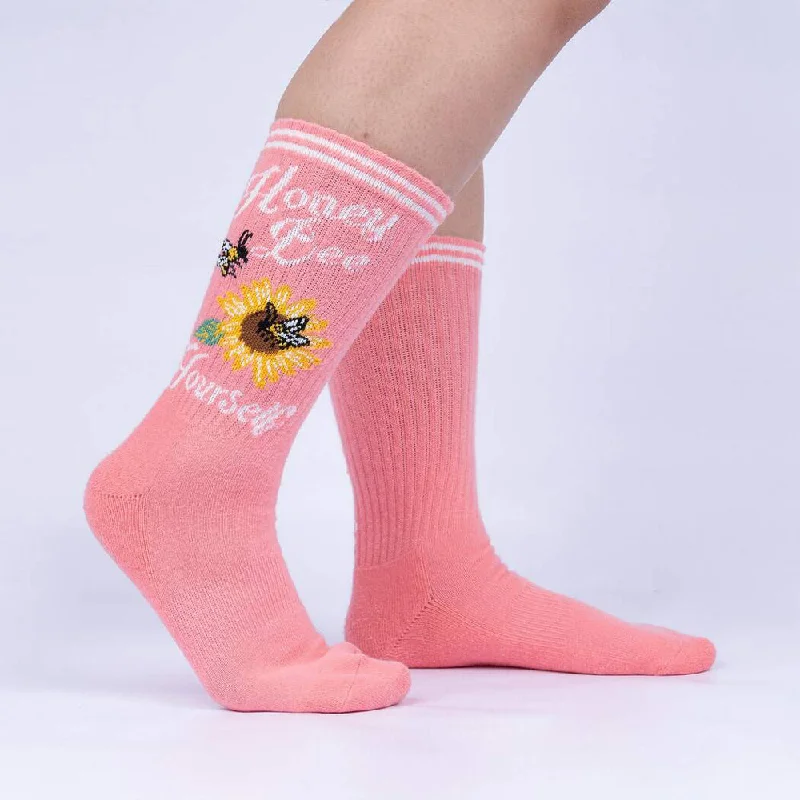 Overstock Sale Sock It To Me Athletic Ribbed Crew Socks - Honey Bee Yourself (S/M)