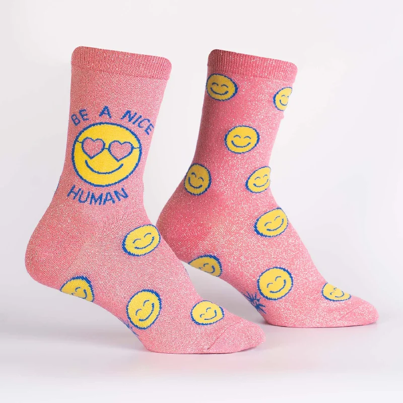 Special Buy Sock It To Me Women's Crew Socks - Be a Nice Human (Shimmer!)