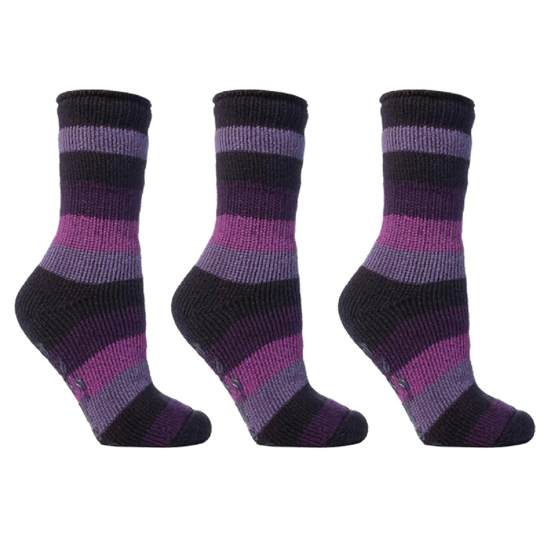 Lowest Rates Special Offer 3 Pairs Kids Thermal Slipper Socks - Purple Stripe