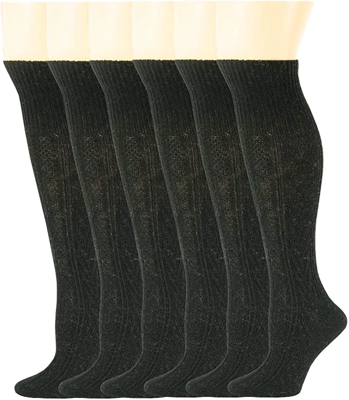 Extra Savings Knee High Boot Socks | Winter Cable Knit Black Color | Womens (6 pairs)