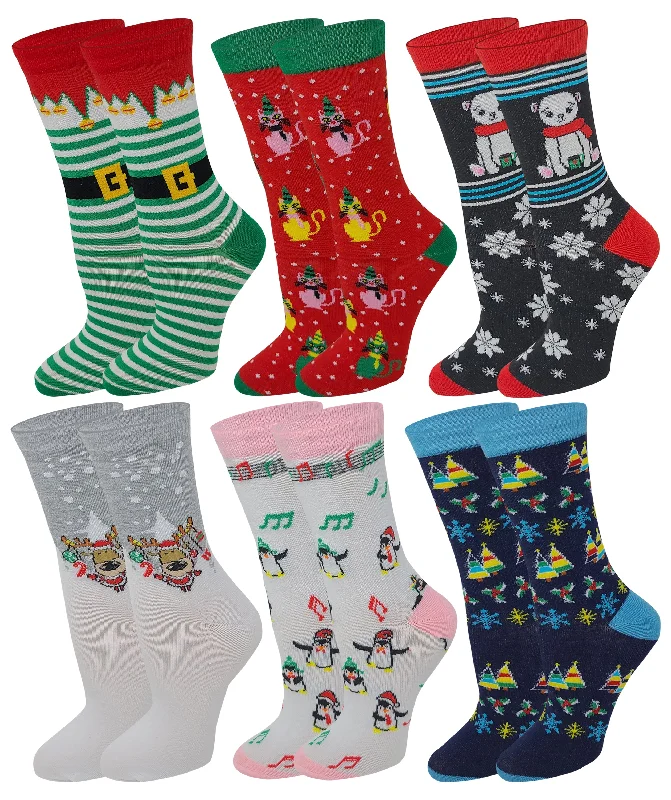 Weekend Offers That Dazzle Crew Socks | Christmas novelty Design | Women (6 Pairs)