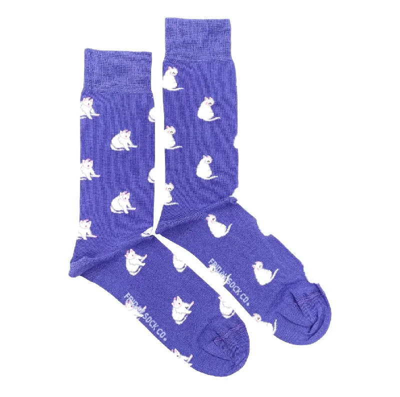 Overstock Sale White Cat Mismatched Socks M