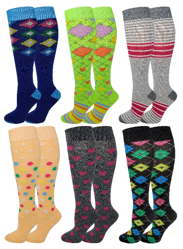 Massive Deal Knee High Socks | Assorted Classic Design | Womens (6 Pairs)