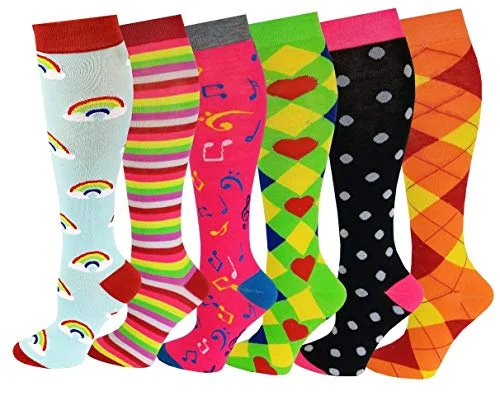 Stock Up Knee High Socks | Assorted Fancy Design | Womens (6 Pairs)
