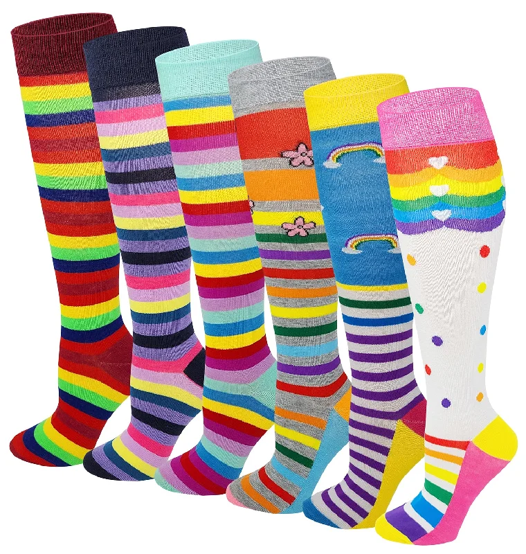 Don't Delay Women 6 pairs Assorted Rainbow Stripes Knee High Socks