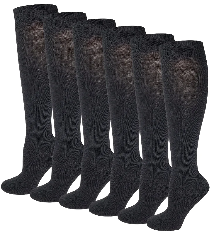 Super Savings Knee High Socks | Basic Solid Black Color | Womens (6 Pairs)