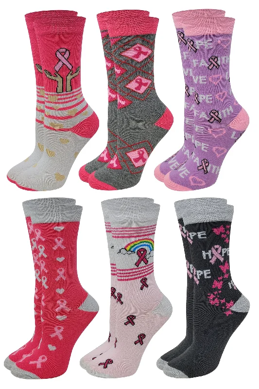 Weekend Bargains to Grab Women Crew Socks | Breast Cancer Awareness Design (6 Pairs)