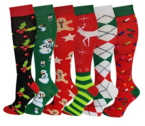 Early Access Knee High Socks | Christmas Holidays Novelty Design | Womens (6 Pairs)