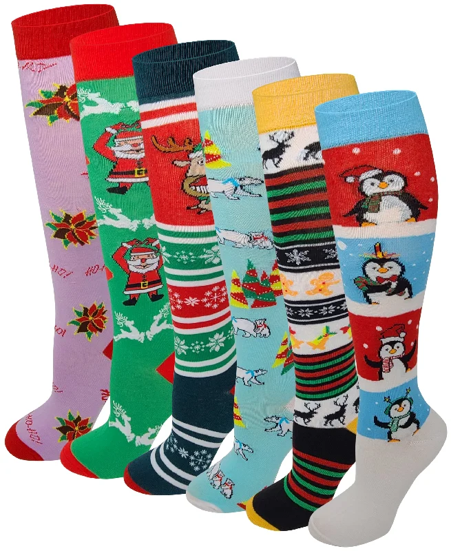 Shop the Weekend Away Knee High Socks | Christmas Novelty Design | Womens (6 Pairs)