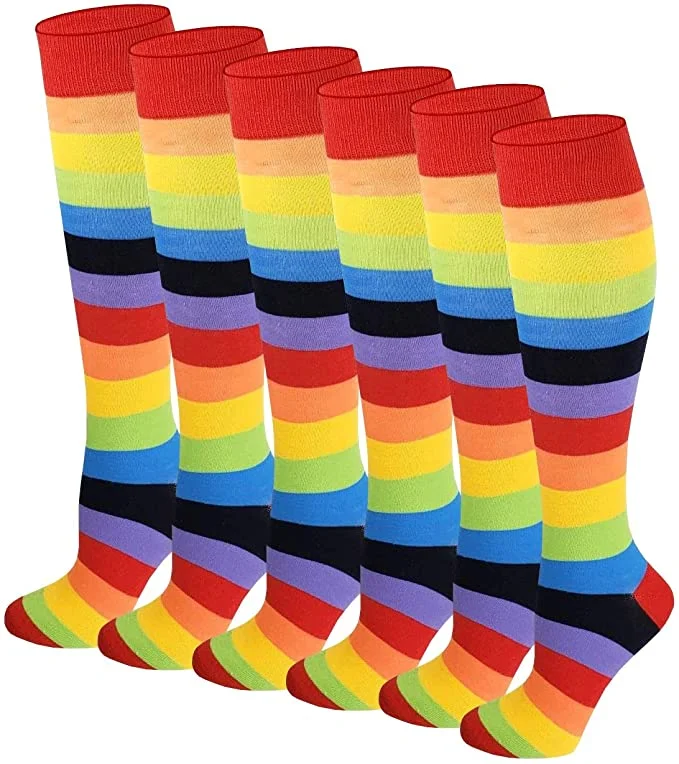 Weekend Deals You Can't Resist Knee High Socks | Classic Rainbow Stripes | Womens (6 Pairs)