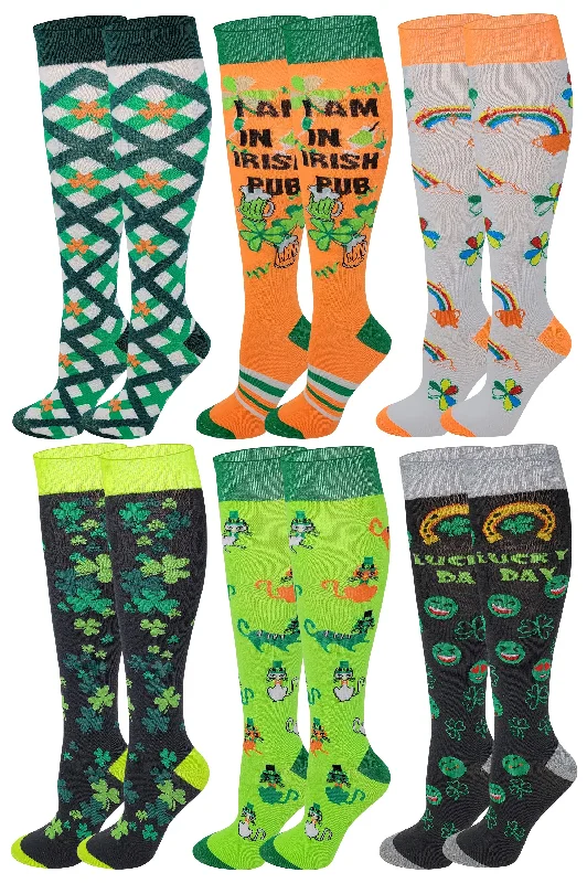 Year-End Sale Knee High Socks | Novelty St. Patrick's Day | Womens (6 Pairs)
