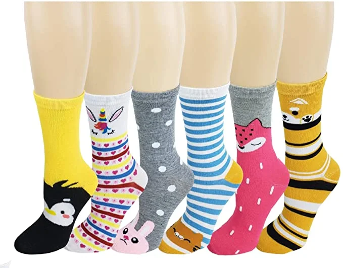 Epic Value Women 6 Pairs Pack Animal Print Novelty Crew Socks
