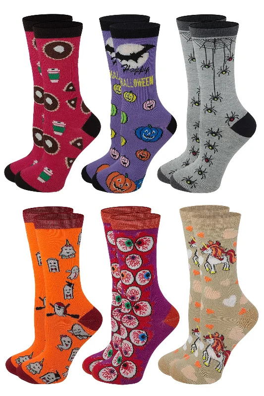 Deep Savings Women 6 Pairs Pack Halloween Fall Novelty Crew Socks
