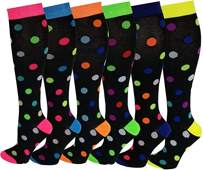 Your Weekend, Your Savings Women 6 Pairs Solid Neon Polka Dot Knee High Socks