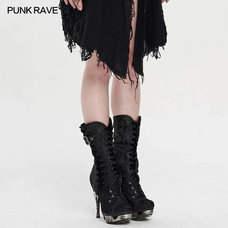 Top Pick Women's Gothic Buckle-up Jacquard Boots Cover